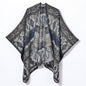 Retro Geometric Abstract Diamond Scarf Shawl Fashionable with Side Slit Cold Proof Cape Shawl