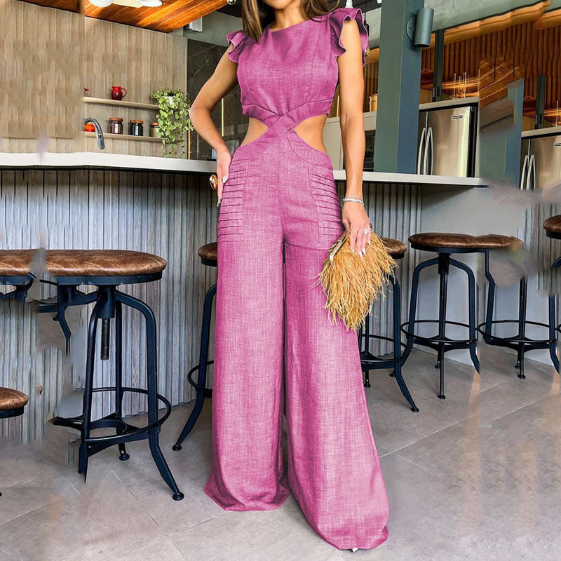 Women Jumpsuit Summer Cropped Outfit Loose Wide Leg Jumpsuit