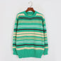 Colorful Striped Mid Length Thick Autumn Winter Korean Contrast Color Idle Loose Knitted Sweater