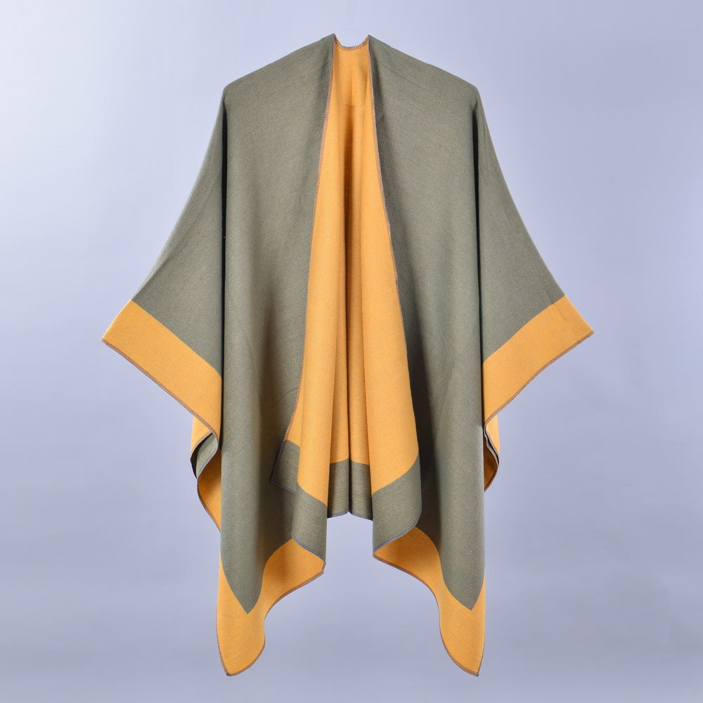 Women Spring Scarf Shawl All Match Solid Color Four Seasons Imitation Cashmere Split Cloak