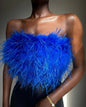 Spring Summer Feather Multi Color Fur Tube Top Top