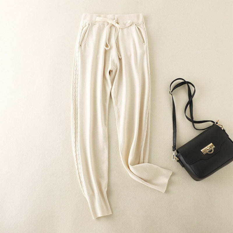 Autumn Plus Size Women Clothing mm Loose Slimming Elastic Waist Knit Casual Long Harem Pants