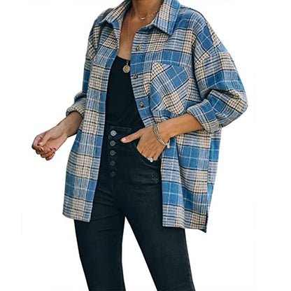 Plaid Shirt Women Mid-Length Long Sleeve Women Coat Plaid Shirt Top