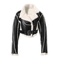 Locomotive Short Jacket Personality Coat Women Winter Handsome Leather Coat Faux Shearling Jacket Top Short Cotton Jacket