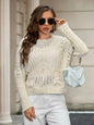 Pullover round Neck Long Sleeves Knitwear Women Sweater Dignified Hollow Out Cutout Solid Color Casual Top for Women