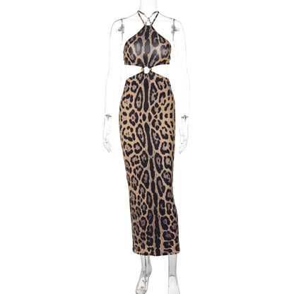 Women Wear Autumn Sexy Leopard Print Bandeau Sling Dress