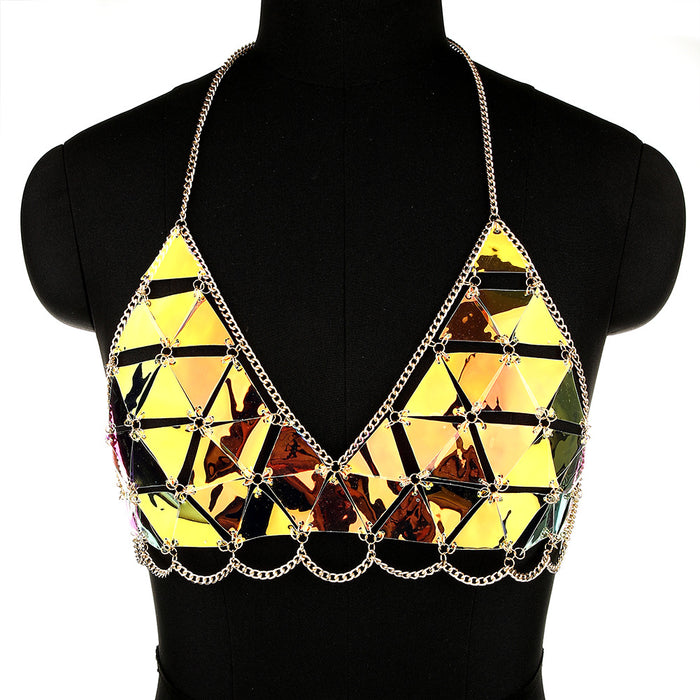 Beach Bikini Chain Faux Leather Chest Necklace Backless Party Music Festival Dance Party Jewelry