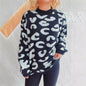 Autumn Winter Vintage Leopard Print Office Round Neck Knitted Bottoming Shirt Contrast Color Sweater Pullover Women