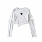 Irregular Asymmetric Long Sleeve T shirt Women Autumn Chest Love Embroidered Slim Cropped Top