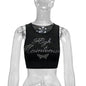 Summer Women Clothing Rhinestone Butterfly Slim Fit Cropped Casual Vest