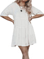 Spring Summer Sequ Dress Half Sleeve Round Neck Frill Loose Dress