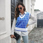 Plaid V-neck Vest Sweater Women Vest Outer Wear Inner Wear Autumn Winter Striped Knitwear Sweater