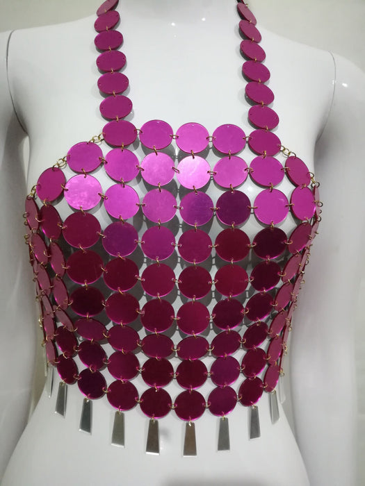 Fashion Women Clothing Nightclub Acrylic Chain Lace up Backless Tassel Vest