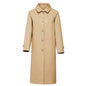 Element Autumn Winter Thick Crisp Stitching Plaid Simple Single Breasted Long Trench Coat for Women