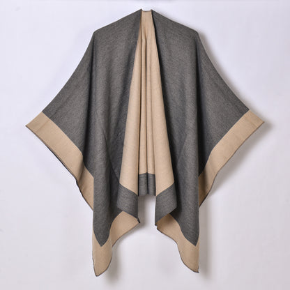 Women Spring Scarf Shawl All Match Solid Color Four Seasons Imitation Cashmere Split Cloak