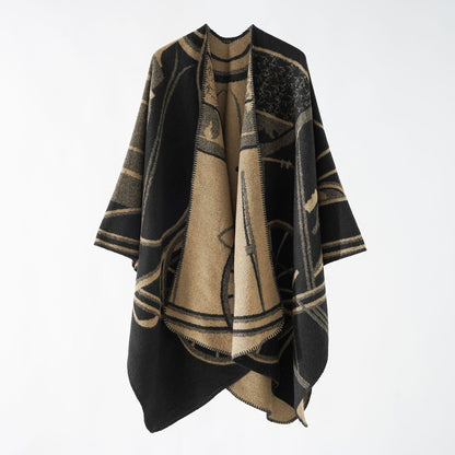 Lengthen Thicken Cashmere Like Autumn Winter Ethnic Travel Split Shawl Cape