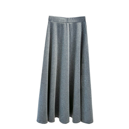 Women Mid Length Knitted Skirt Autumn High Waist A line Sheath Skirt Slimming Casual Skirt