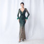 Craft Order Ostrich Feather Gradient Sequin Long Sleeve Evening Dress