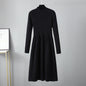 Half Turtleneck Knitted Dress Autumn Winter Long Sleeve Waist Controlled Base Slim Black Woolen  Women