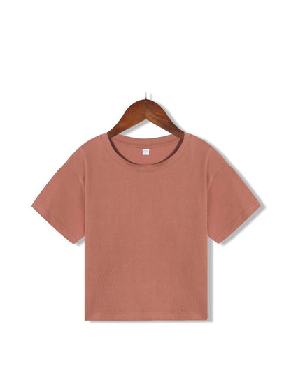 Summer Street Trendy Simple Solid Color Short cropped Short Sleeved T shirt