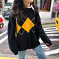 Autumn Winter Korean Rhombus Internet Celebrity Pullover Knitted Sweater Women