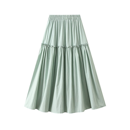 Sweet Stitching Tree Fungus Like Lacework Elastic Waist Skirt Women Summer Mid Length A Line Large Hem Umbrella Skirt