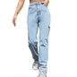 Women Clothing High Waist Wide Leg Loose Mop Draping Ripped Denim Trousers