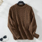 Twisted Cable Knit Pullover Women Sweater Autumn Winter Retro Crew Neck Solid Color Sweater