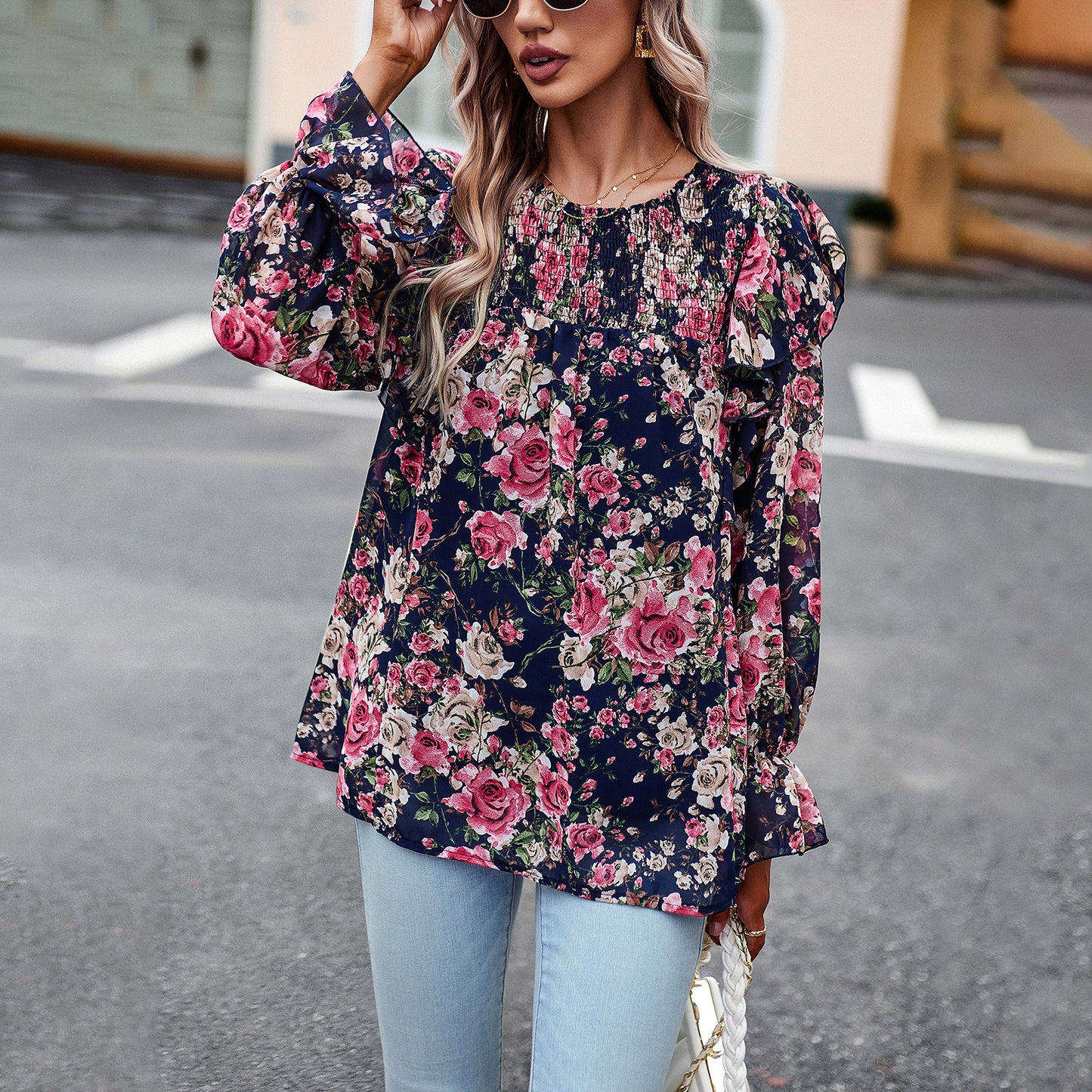 Printed Shirt Women Autumn Winter Women Office Long Sleeve Shirt