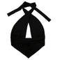 Summer off the Shoulder Solid Color Black Criss Cross Base Slim Fit Backless Halter Hollow Out Cutout Camisole Bow Sexy Tube Top