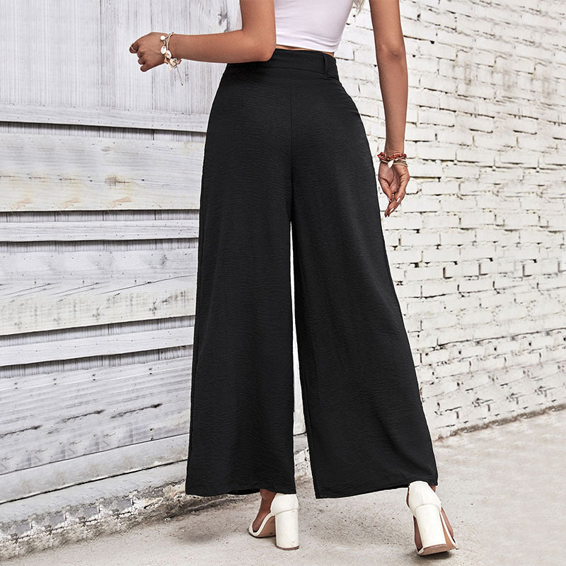 Summer Women Clothing Solid Color High Waist Wide Leg Casual Pants Summer Women