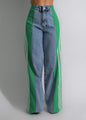 Summer Stitching Three Striped Wide Leg Denim Trousers Women Casual High Waist Stretchy Straight Leg Pants