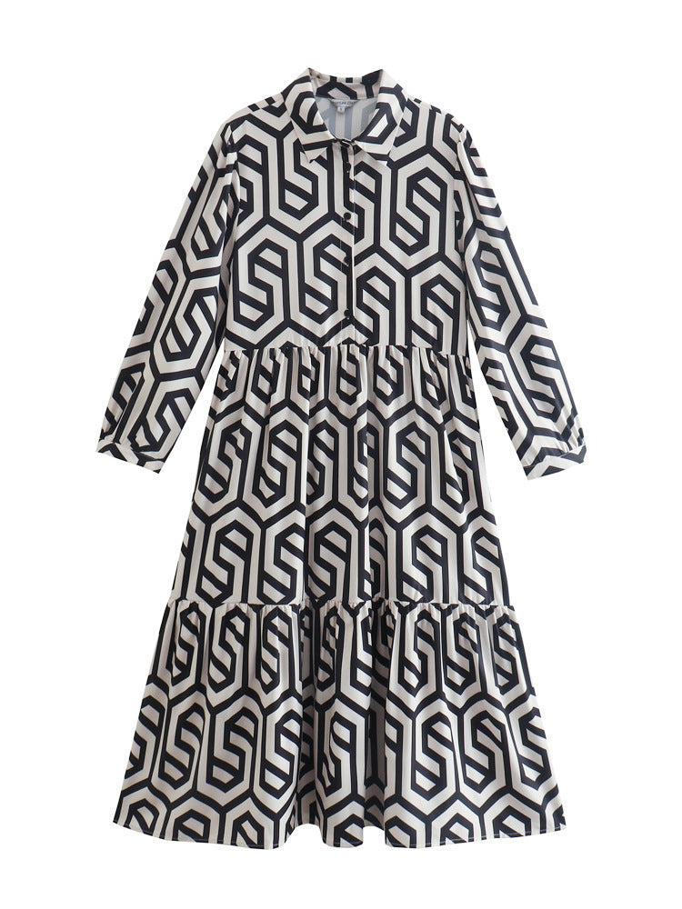 Summer Printed Long Sleeve Loose Long Midi Dress