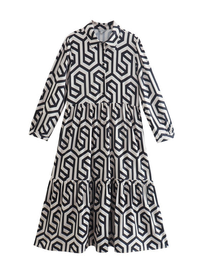 Summer Printed Long Sleeve Loose Long Midi Dress