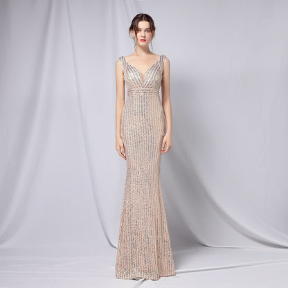 Sequined Fishtail Formal Dress Performance Internet Celebrity Activity Cocktail Car Model Etiquette Evening Dress