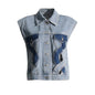 Fall Casual Comfortable Denim Waistcoat Vest Stitching Twist Design Women  Denim Vest