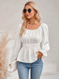 Autumn Winter Casual Women Clothing Round Neck Waist Trimming Solid Color Ruffle Sleeve Top Women