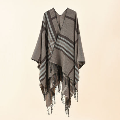 Autumn Winter Large Plaid Striped Pattern Imitation Cashmere Warm Casual Shawl