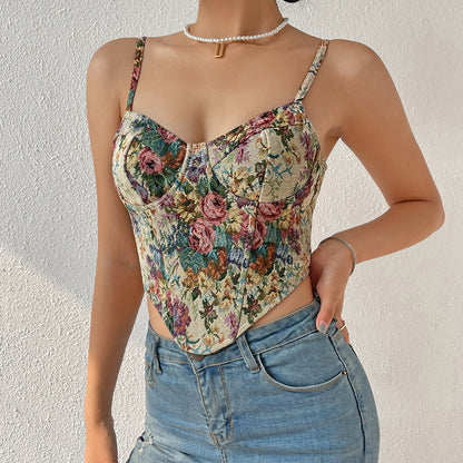 Street Retro Floral Niche Sling French Court Waist Vest