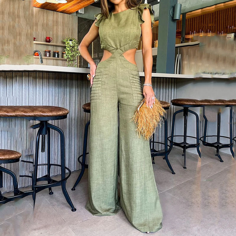 Women Jumpsuit Summer Cropped Outfit Loose Wide Leg Jumpsuit