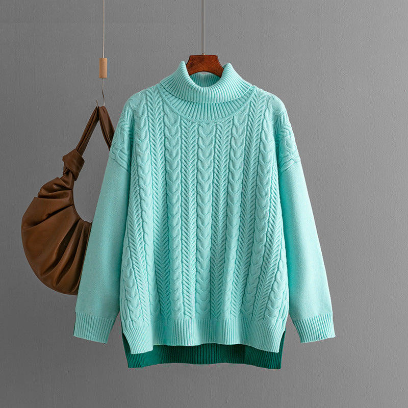 Two Color Stitching Jacquard Loose Fitting Western Slimming Top Autumn Winter Long Sleeve Cable Knit Sweater Sweater