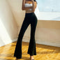 Autumn Solid Color High Waist Slim Flare Pants Pleated Sexy Casual Women Trousers