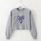 Women Clothing Autumn Winter Love Heart-Shaped Letter Graphic Printing round Neck Short Long-Sleeved Sweater