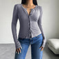 Autumn Winter Coat Women Clothing Solid Color Cardigan Breasted Long Sleeve T Shirt