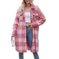 Autumn Winter Women Long Cut Coat Mohair Plaid Coat