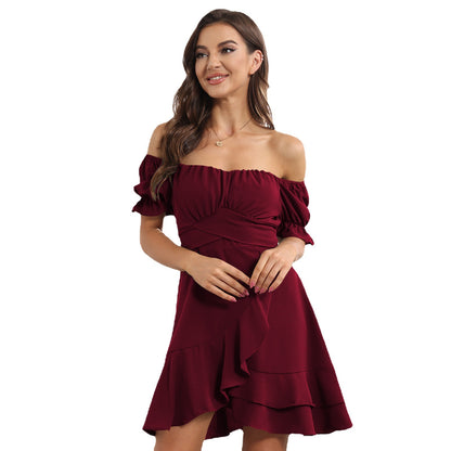 Summer New Sexy Ruffled Irregular Asymmetric Rope Belt Dress