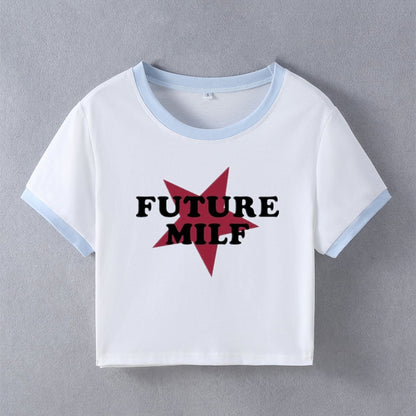 Street Hipster Five Pointed Star Future MILF Short Slim Fit Short Sleeved T Shirt Women