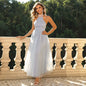 Summer Sexy Solid Color Mesh Fabric Covered Backless off Shoulder Dress Evening Gown
