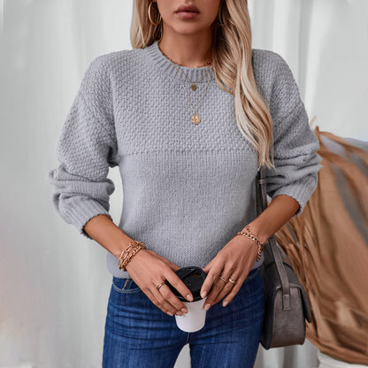 Women Clothing Autumn Winter Casual Round Neck Long Sleeve Pullover Women Knitted Sweater Top