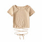 round Neck Tied Short-Sleeved T-shirt Summer Cropped Tight Top